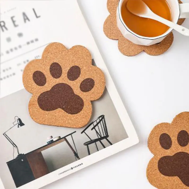 2pcs Cork Coaster Cute Cat Paw Heat Resistant Anti-Skid Tea Cup Milk Mug Coffee Cup Coaster Table Pads