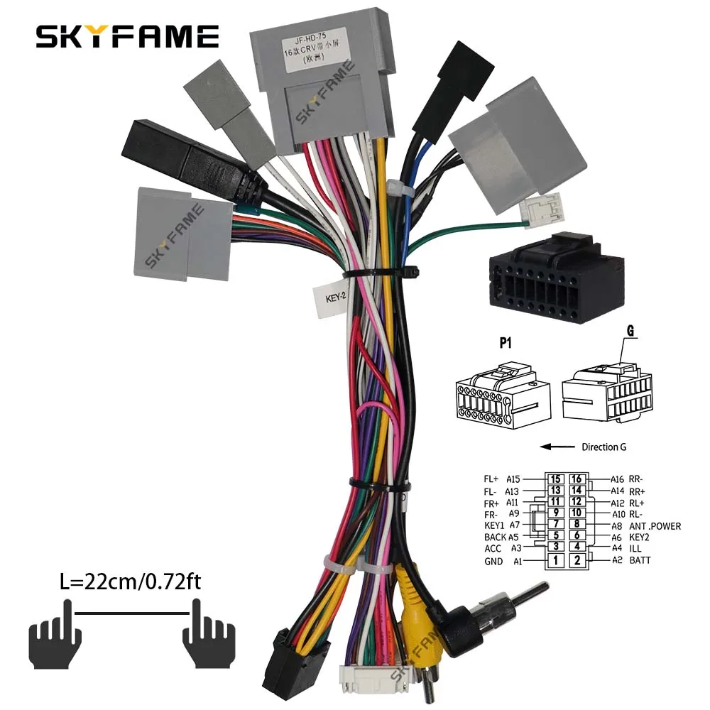 SKYFAME Car 16pin Wiring Harness Adapter Decoder Android Radio Power Cable For Honda CRV