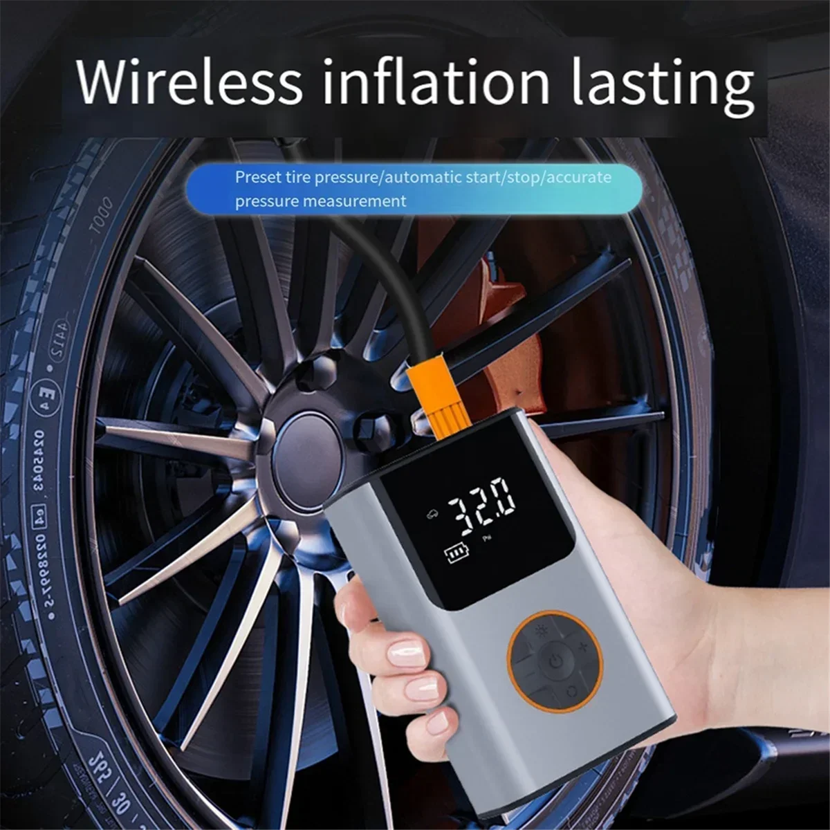 

NNR Cordless Tire Inflator With Auto Shutoff - Portable 150PSI Pump With LED Gauge For Cars And Bikes