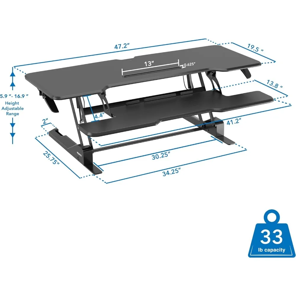 Adjustable Height Standing Desk Converter, Large Wide Desk Riser with Gas Spring for Sit-Stand Desk Setup