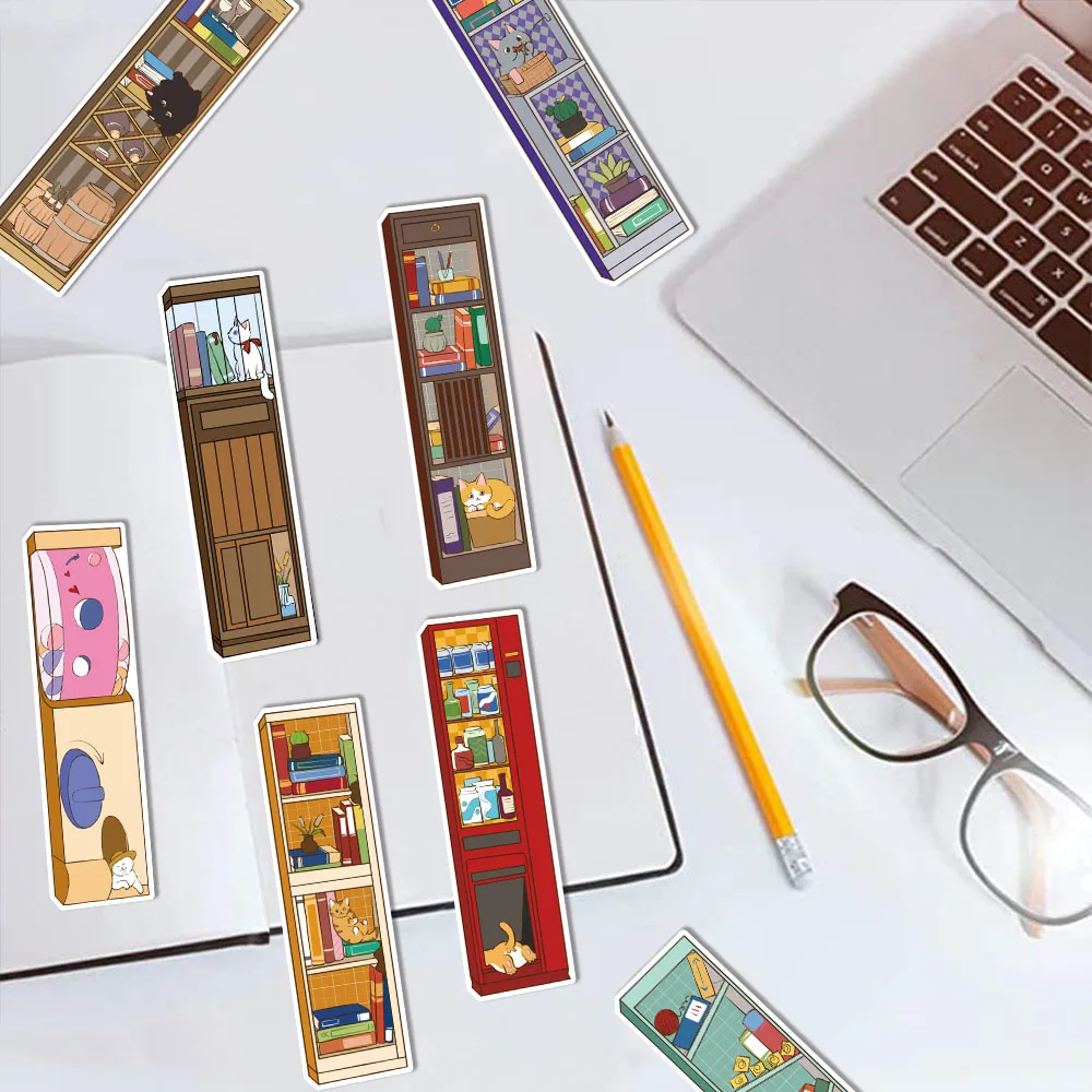 30PCS Cartoon Cat Cabinet Bookmark Series Simple Handheld Art Creative Materials Reading Paper Bookmarks DIY Bookmarks