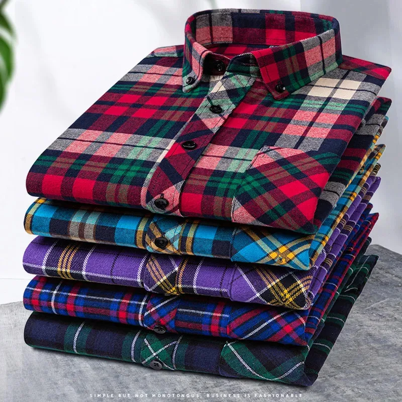 Plus Size 8XL 7XL Men\'s Plaid Shirts New Autumn Casual Long Sleeved Checked Fashion Slim Fit 100% Cotton Soft Male Flannel Shirt