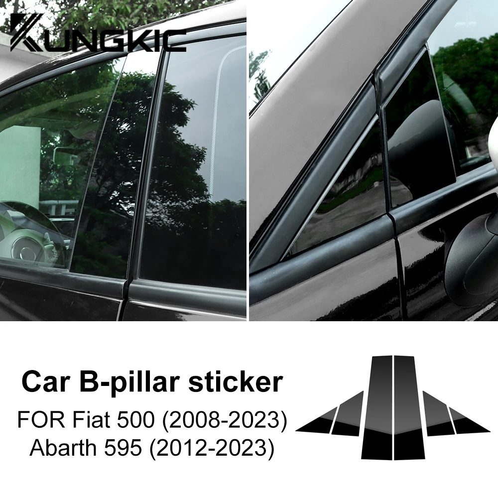 B Pillars Sticker For Fiat 500 08-23 Abarth 595 695 2012-2017 2018 2019 2020 2021 2022 2023 Carbon Fiber Pattern Glossy Black