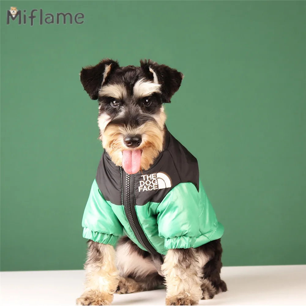 Miflame New Pet Warm Cotton Jacket Schnauzer Shih Tzu Spitz Glossy Small Medium Dog Tide Coat Color-Blocked Coat Dog Cat Clothes