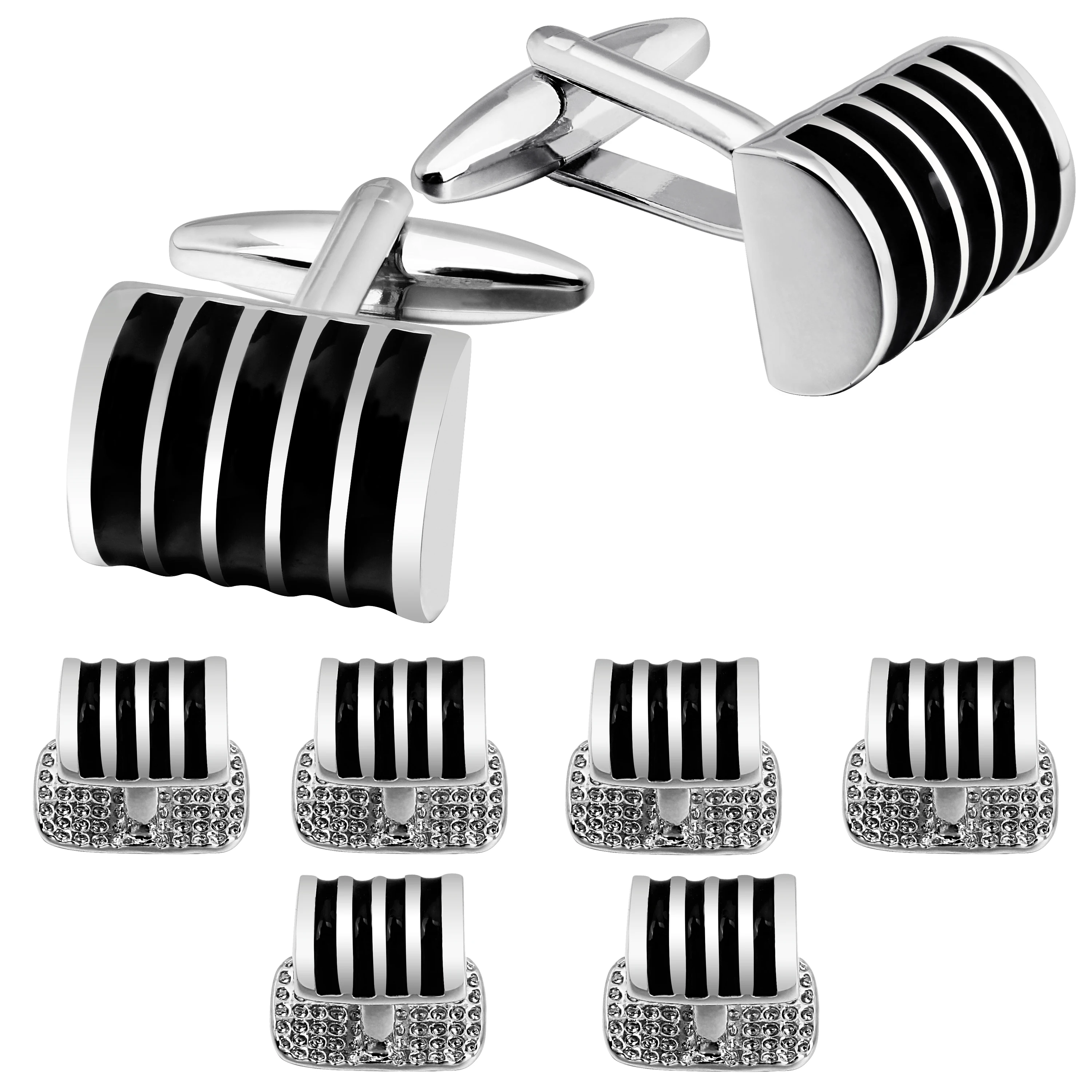 Cufflinks and Studs Set for Men Vertical Stripe Enamel Brass Tuxedo Stud Formal Wedding Tuxedo Shirt Gift HAWSON