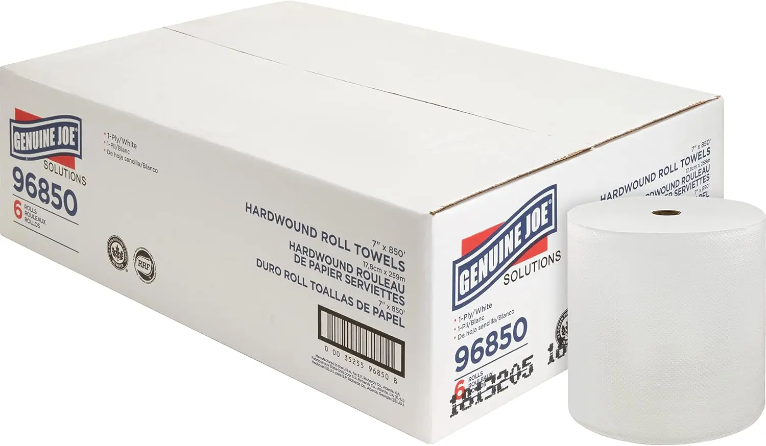 

White Hardwound Roll Towels, 7" x 850', 6-Pack for High-Quality Absorbent Use