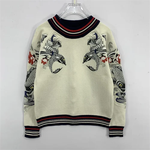 ヴィンテージ風カートゥーンプリントウールセーター カジュアルルーズフィット レディース 秋冬 ファッション 暖かいラウンドネック シングルボタン留めニット...