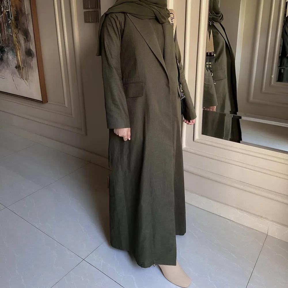 Abayas musulmanas de lujo, chaqueta elegante para mujer, chaqueta de 1 pieza con un botón, solapa de pico, ropa larga femenina, prendas de vestir exteriores a medida 2024