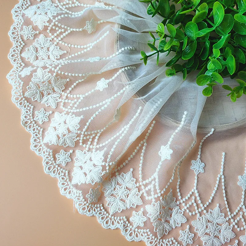 3 Yard/Lot Schwarz Weiß Baumwolle Stickerei Stoff Mesh Spitze Trim 24CM Nähen Kleidung Hochzeit Kleid Hause Textil DIY Zubehör – Detail 2