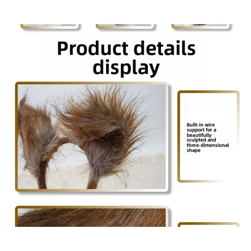 Handmade Animal Faux Fur Ear Headband Tail Gradient Plush Animal Headband Anime Fancy Dress Party Cosplay Costume Hair2-pieceSet