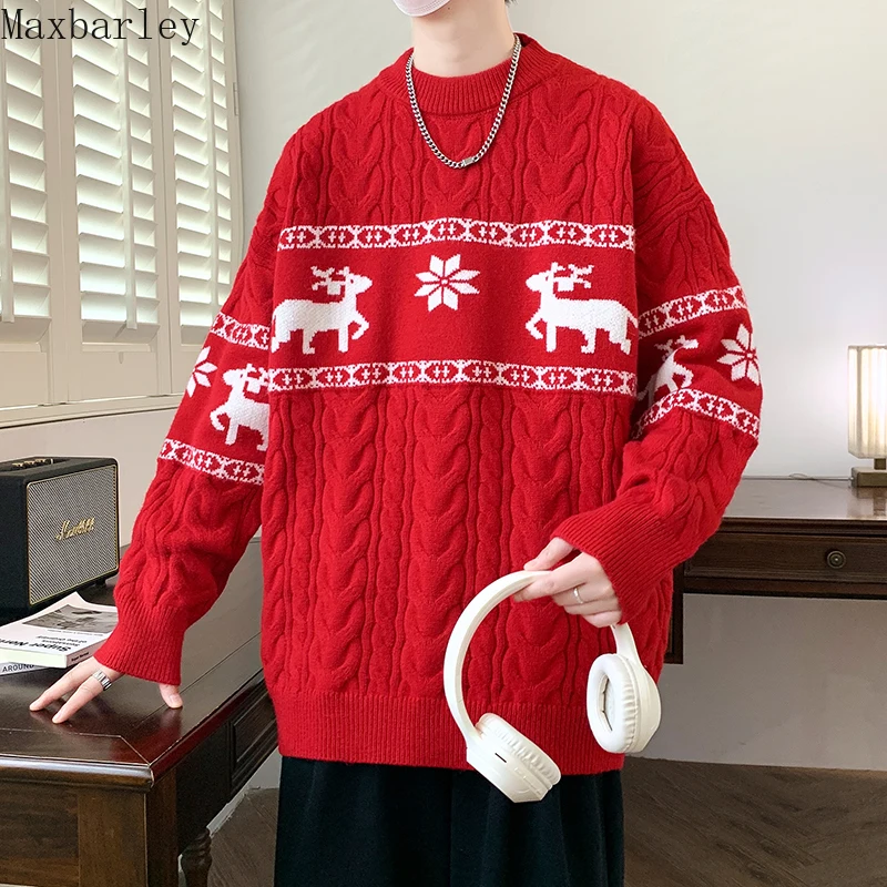 Vintage Men's Sweaters 2025 Autumn Winter Holiday Christmas Soft Knitted Jacquard Pullover Women's Casual Comfortable Sweatshirt