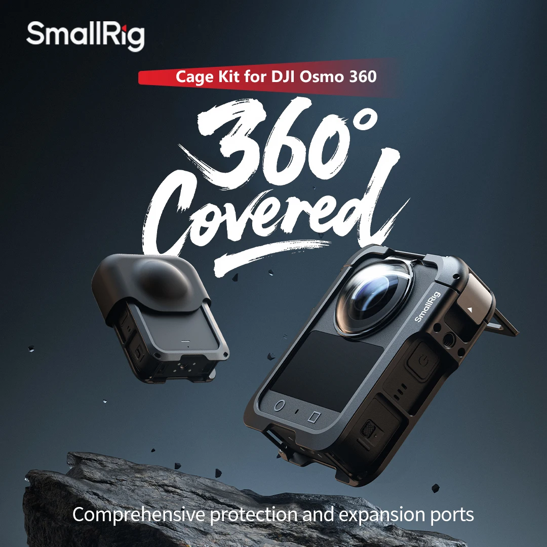 قفص صغير لـ DJI Osmo 360 مع غطاء عدسة سيليكون 1/4 بوصة - 20 برغي مع دبابيس مضادة للالتواء حذاء بارد خفيف الوزن للغاية 48 جرام -5704