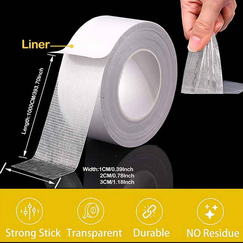 10M Extra Strong White Cloth Base Double Sided Tape Transparent Mesh Super Traceless Waterproof High Viscosity Carpet Sticker