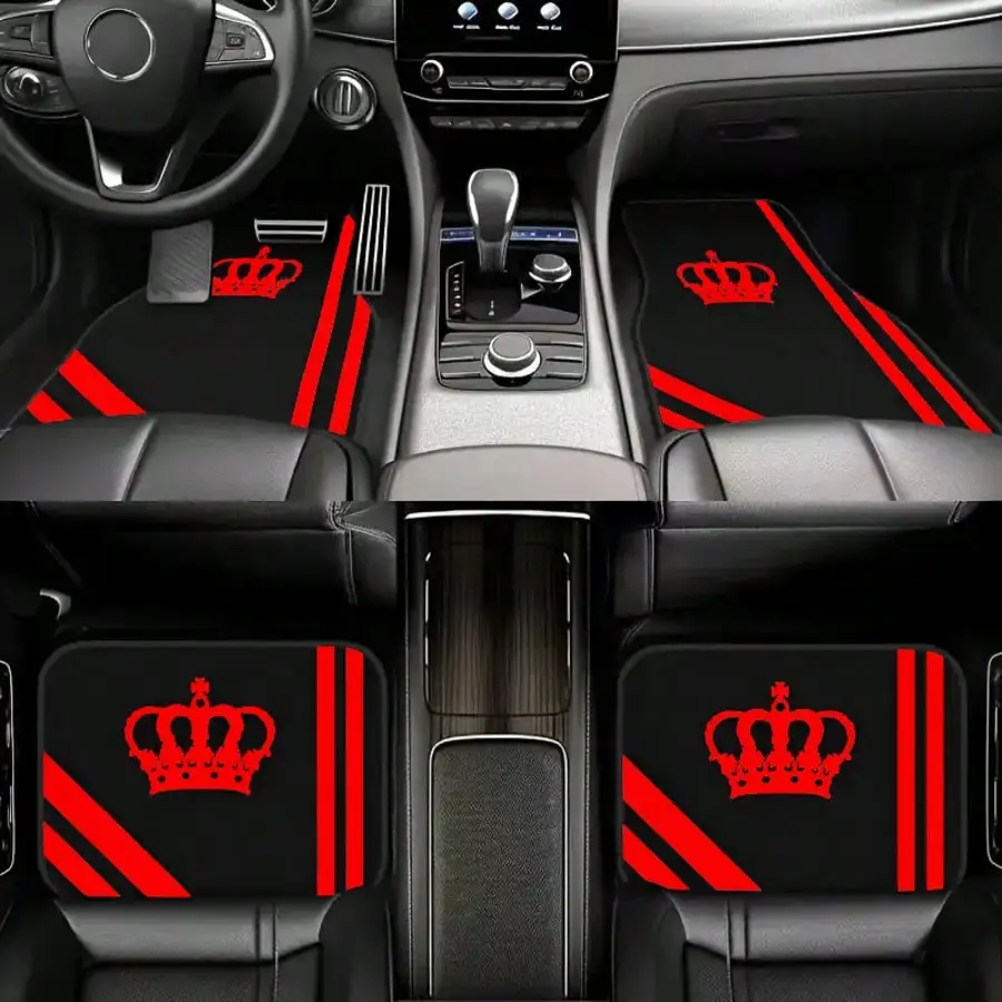 

Colorful Crown Print Car Floor Mats Crystal Velvet Full Coverage Universal Foot & Trunk Mats Minimalist Style for Sedan Truck SUV Interior Accessories