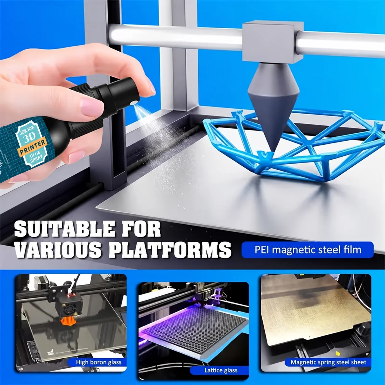 JOKJOK 3D Printer Adhesive Spray Build Plate Glue For PLA ABS PETG TPU Filament Strong Hold Anti Warp Printing Tool