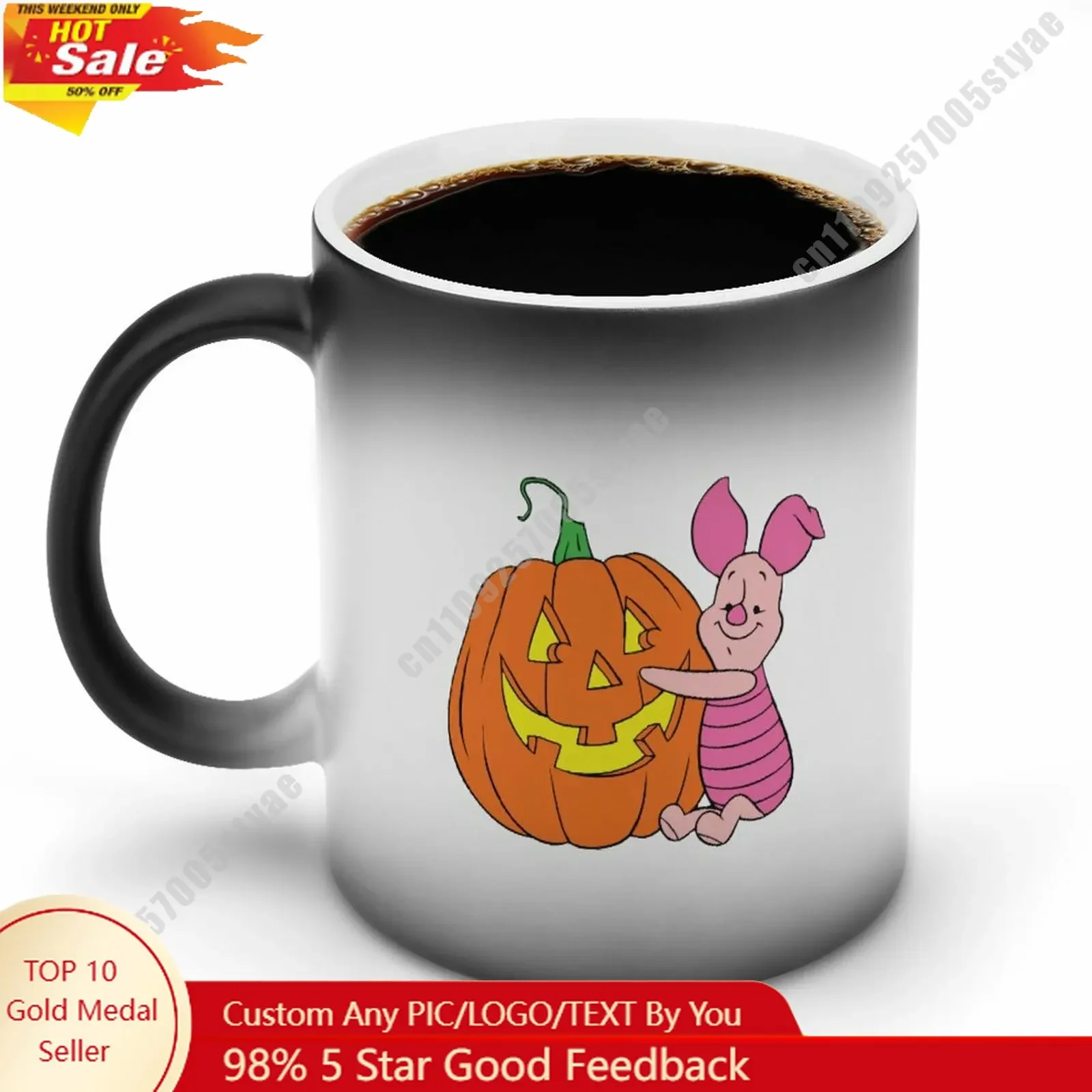 Taza que cambia de color con diseño de cerdito, dibujos animados de Disney, impresión de fotos personalizadas, taza de café DIY, regalo de cumpleaños, taza de cerámica