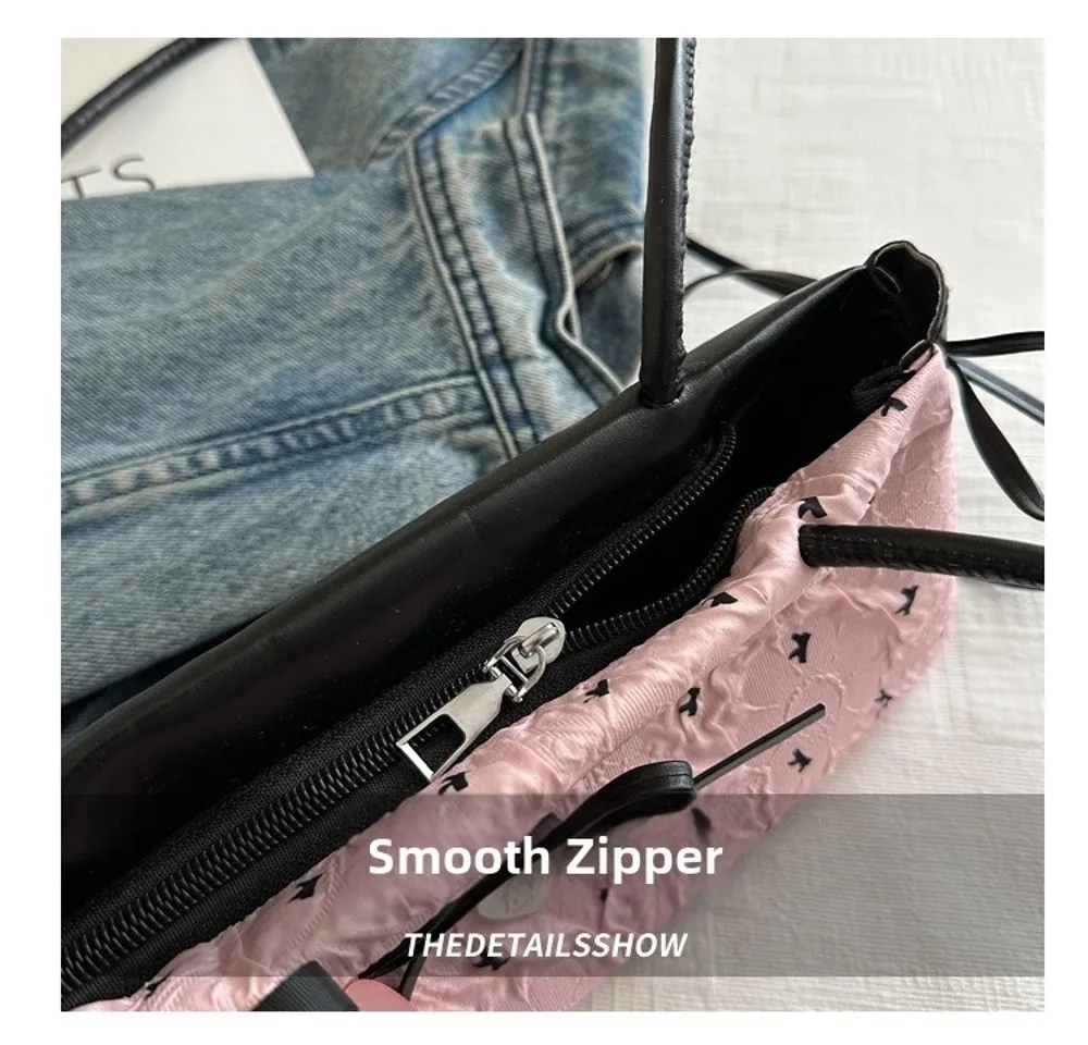 Elegante Damenhandtasche mit koreanischer Schleifendekoration, Nischenstil, PU-Material, quadratische Tasche, Reißverschluss, Unterarmtasche, für den Alltag. – Detail 10