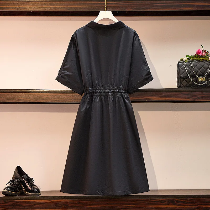 Grande taille été Dr femmes ample Dstring genou longueur ort Sve t-shirt jupe longue taille haute couleur Pure trajet Sle