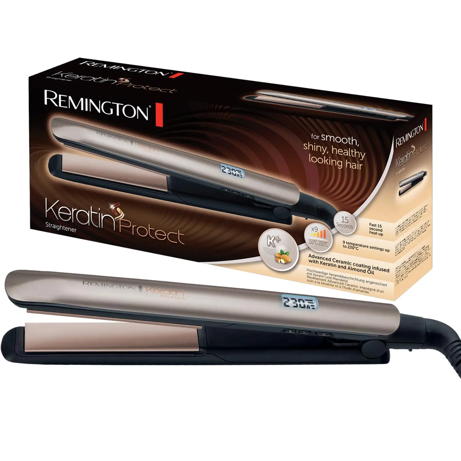 Straightening Iron with Digital Display, 5 Temp Settings, Turbo Boost, Heat-Proof Case & Adapter