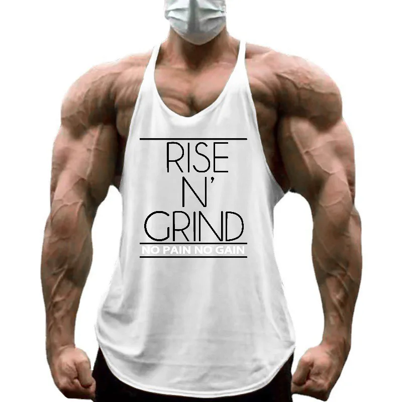 Mens Cotton NO PAIN NO GAIN Running Vests Y-Back Bodybuilding Sleeveless Shirt Muscle Workout Athletic Tank Top Fitness Singlets