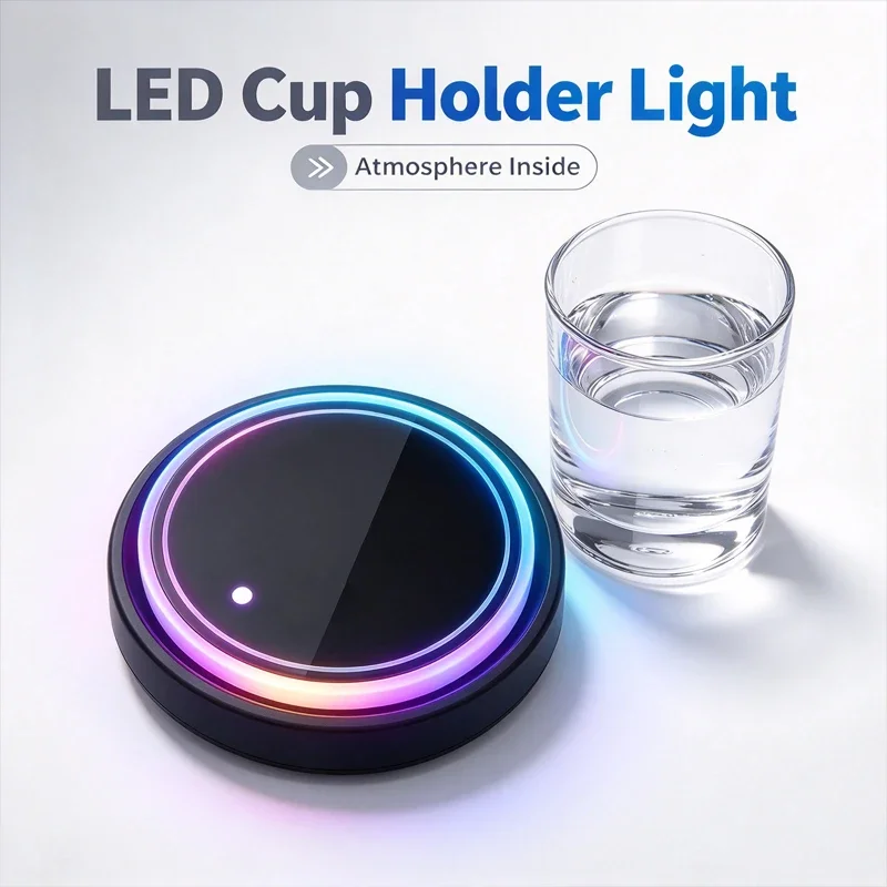 Car luminous water cup pad, colorful LED light, USB charging, interior modification, car anti-skid cup groove, ambient light