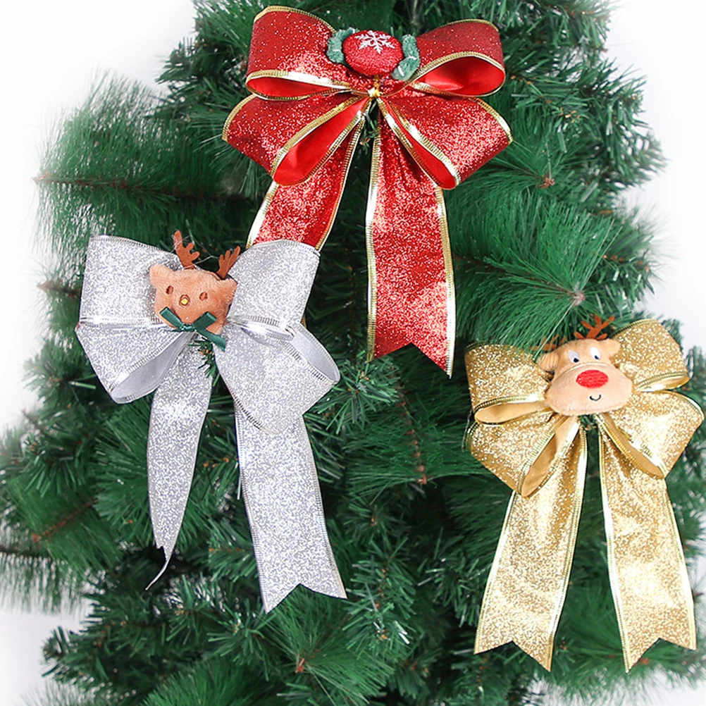 

5pcs Christmas Tree Wreath Decorations Red Glitter Powder Large naments Festival Bow Knot Xmas Party Supplies Home Garden Table