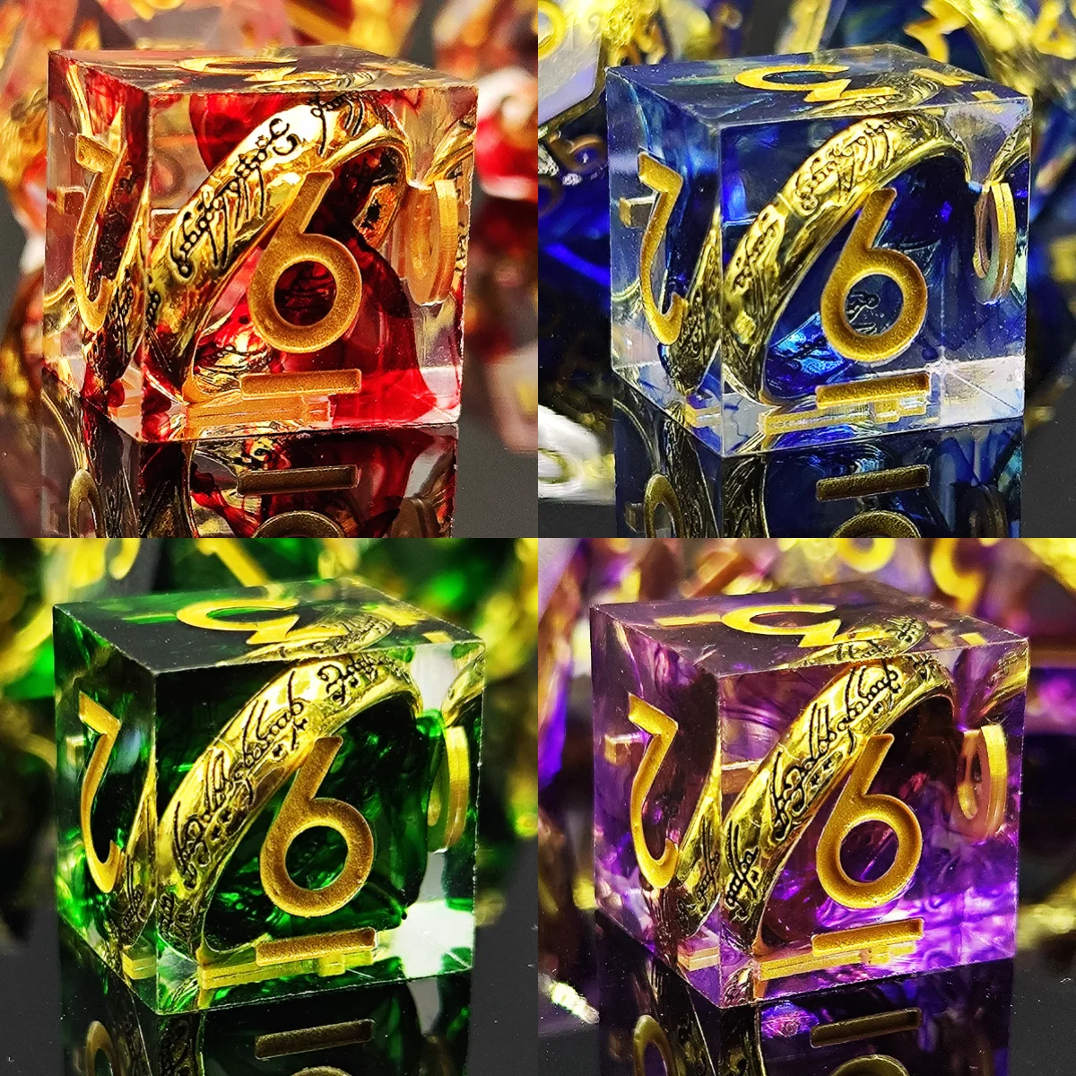 

Resin Dice DnD Polyhedral Dice Set, Lord of the Rings Ring Dice, Suitable for Dragon and Dungeon Role Playing 7-Piece Set D6 D20