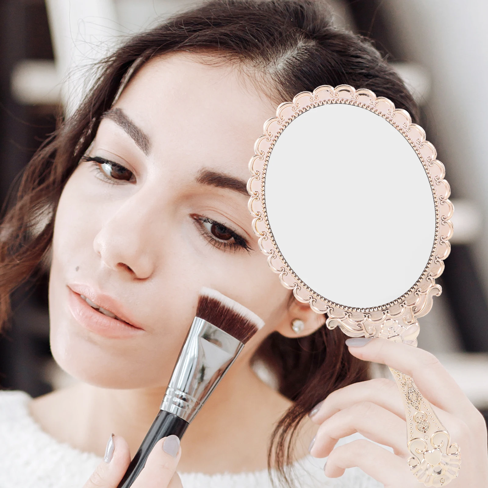 

2Pcs Makeup Mirror Delicate Retro Design High Definition Reflection Smooth Finish for Home Office Dorm Use Ladies