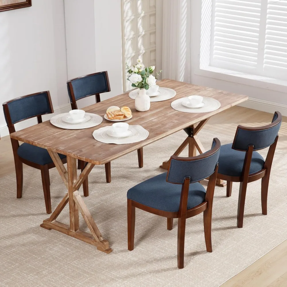 

Mid Century Modern Dining Chairs Set of 4 Farmhouse Dining Room Chairs with Curved Backrest Dining Chair with Walnut-Colored Woo
