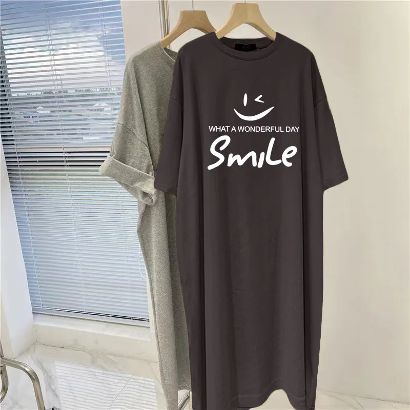 

Летнее свободное европейское и американское модное повседневное удобное женское платье для беременных с короткими рукавами и круглым вырезом с принтом улыбающегося лица