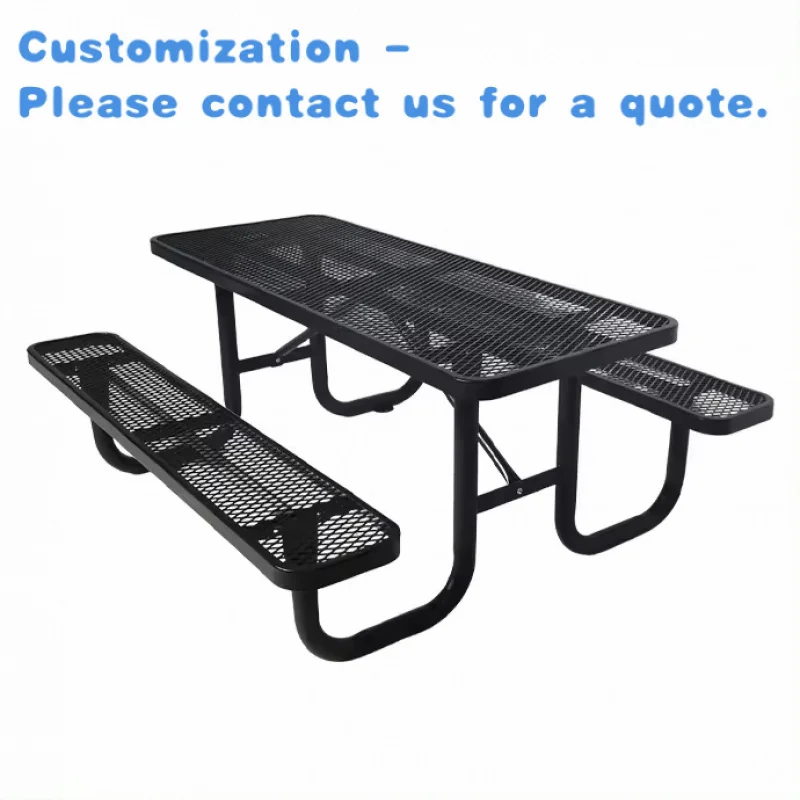 custom.Outdoor Furniture Expanded Metal 6ft 8ft Rectangular Commercial Picnic Table With Outside Patio Steel Camping Dinin