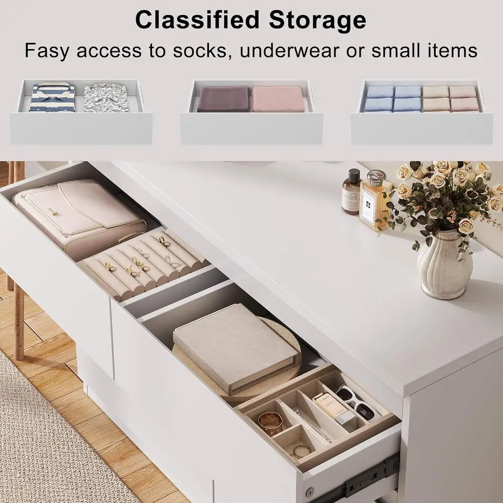 Cômoda DAFIFY com 6 gavetas, 15,3 D x 47,2 L x 32,3 H, armazenamento moderno de madeira, gavetas profundas para quarto, sala de estar, corredor