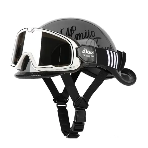 VGV 오토바이 하프 헬멧 고글 포함 전기 자동차 자전거 타기 기관차 크루저 레트로 남자 여자 스쿠터 거리