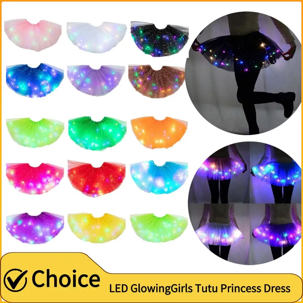 LED Glowing Light Kids Girls Princess Tutu Skirts Tulle Star Skirt Short Tutu Mini Skirt Ballet Dancewear Party Cosplay Costume