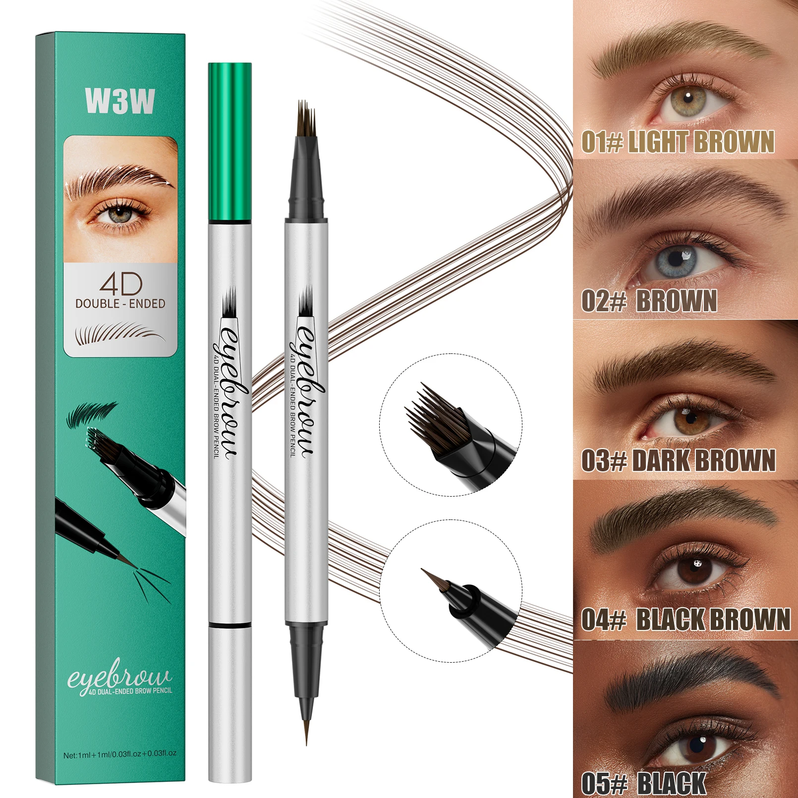 2 in 1 Dual-Ended Eyebrow Pencil & Eyeliner, Waterproof Sweat-Proof Smudge-Proof Fade-Resistant 4D Microcarving Realistic Eyebro