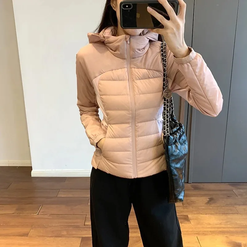 

Lemon Women's Lightweight Down Jacket with Detachable Hood, 90% White Duck Fill Slim Fit Casual Sport Coat for Yoga Outdoor