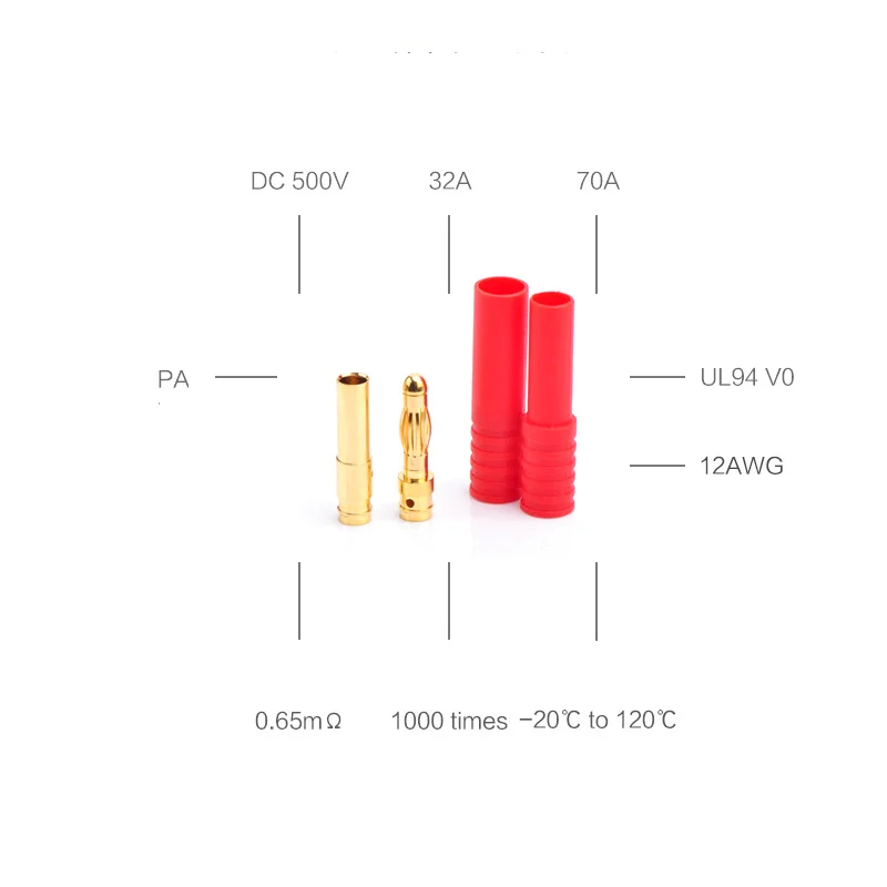 Enchufe macho hembra de 4,0mm de oro de plátano con cubierta/estuche protector para enchufes de batería RC Lipo 10 / 20 / 50 pares de Amass