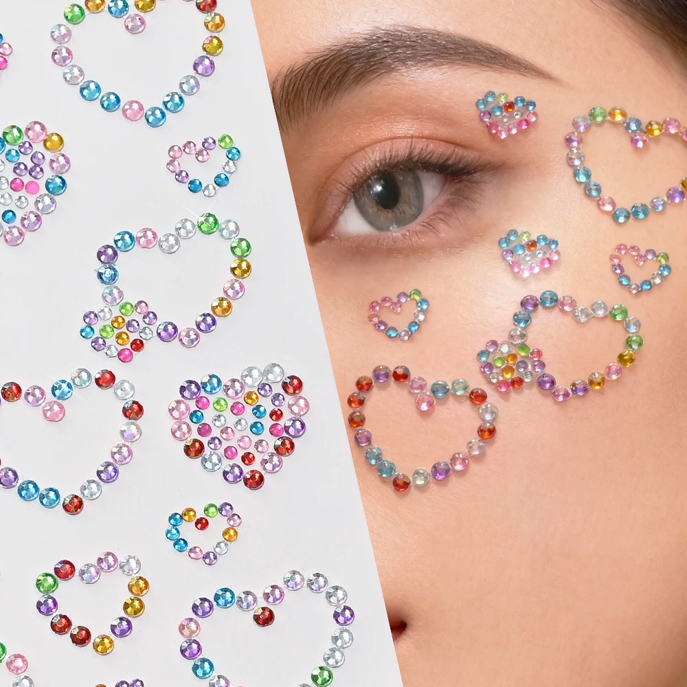 

1pc 3D Face Aurora Crystal Diamond Hearts Tattoo Stickers DIY Eyes Face Star Pearl Rhinestones Festival Makeup Tattoos Stickers
