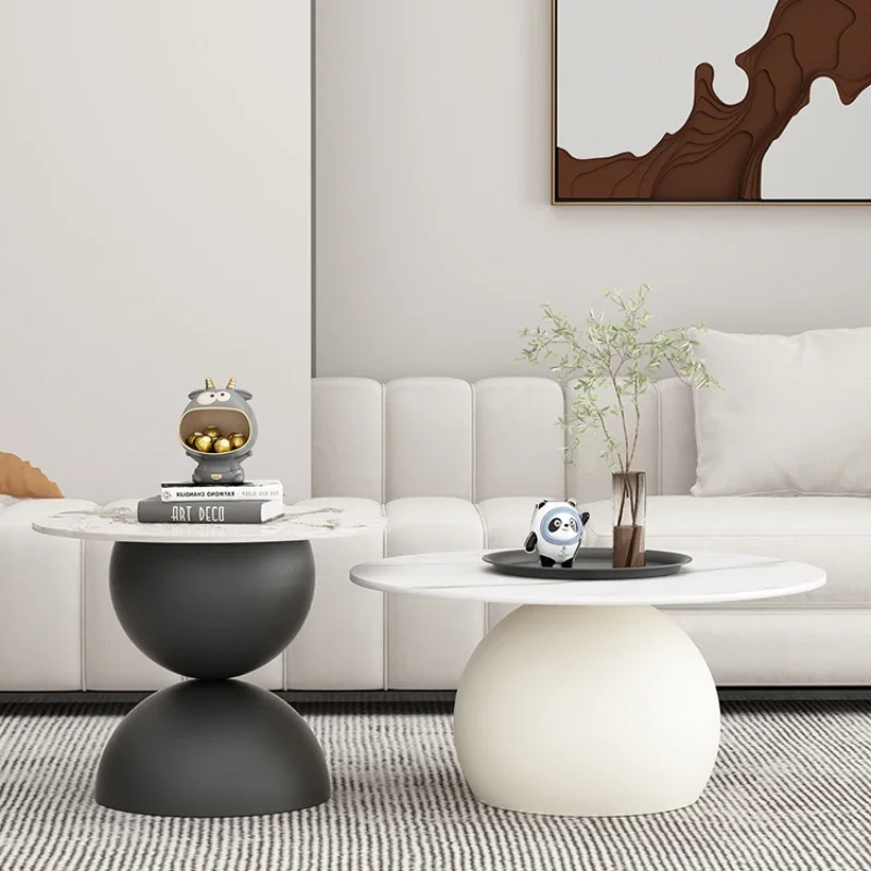 Nordic Rock Plate Tea Table Modern Simple Small House Creative Living Room Home Light Luxury Cream Style Art Circular Tea Table image 3