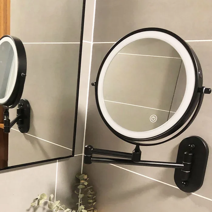 Bathroom White Smart Makeup Mirror 8-inch Folding LED Makeup Mirror 3X Magnification Double-sided Battery Mirror