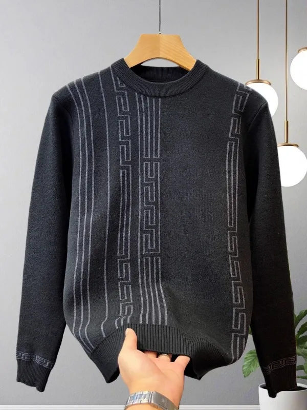 Retro round Ne Men's Slim Fit Striped Knit Base irt Warm Casual Sle Autumn Winter Faion Brand Sweater Knitted Top