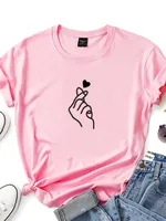 6 Colors Finger Heart Print T Shirt Women Short Sleeve O Neck Loose Tshirt Summer Women Tee Shirt Tops Clothes Camisetas Mujer