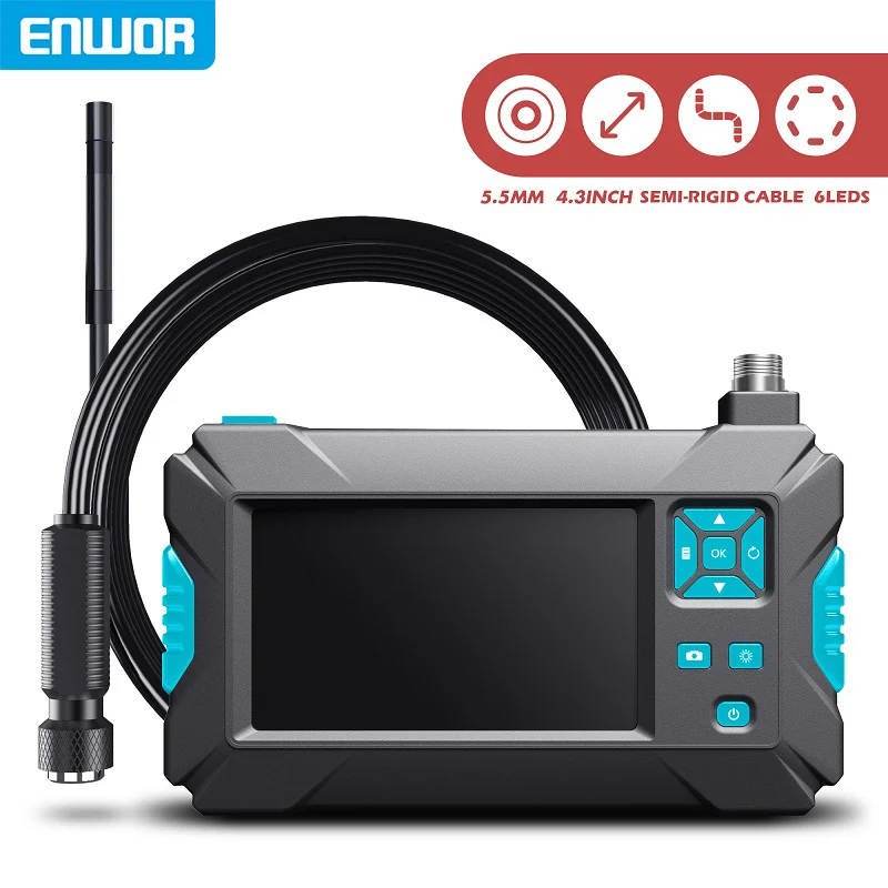 ENWOR 5.5mm 4.3-inch Screen Endoscope Camera IP67 Waterproof Lens Rigid Cable Camera HD1080P Handhold Inspection Borescope