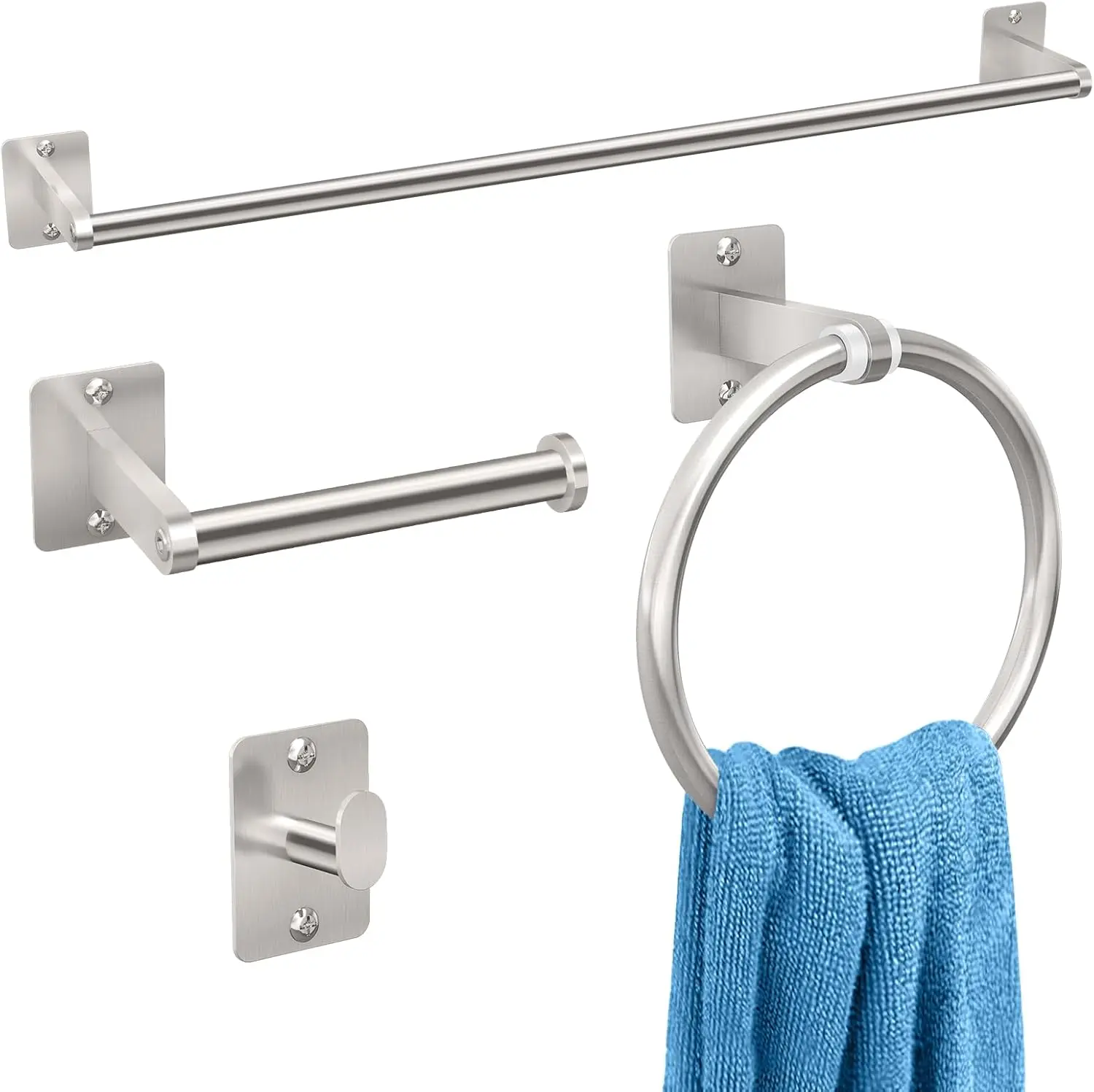 

Brushed Nickel Bathroom Accessories Set, 4 Pieces Bathroom Hardware Set, 24 Inch Towel Bar, Towel Racks For Bathroom, Rob