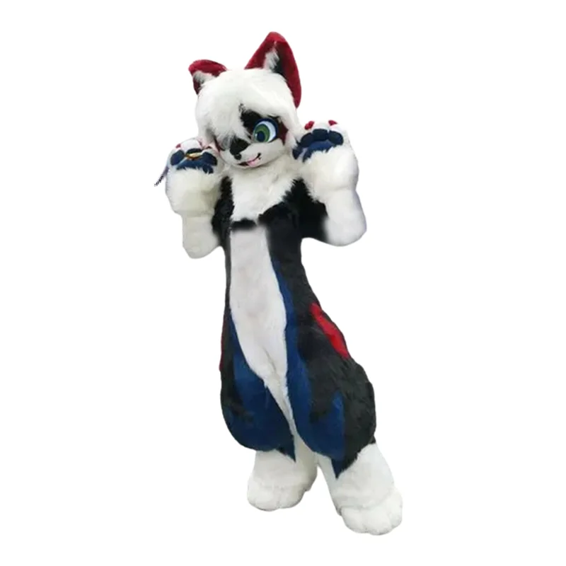 

Furry Husky Fox Medium Long Fur Mascot Costume Walking Halloween Christmas Set Cosplay