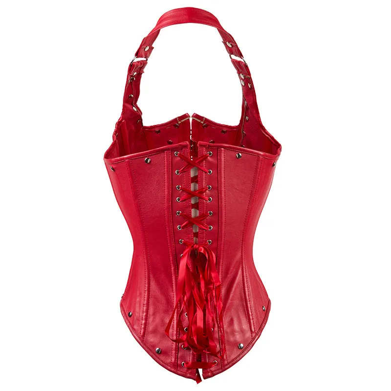 Corsetti Steampunk in ecopelle Halter Corsetto sexy Top Donna Gilet gotico Corsetto Vita Trainer Sottoseno Bustier Plus Size