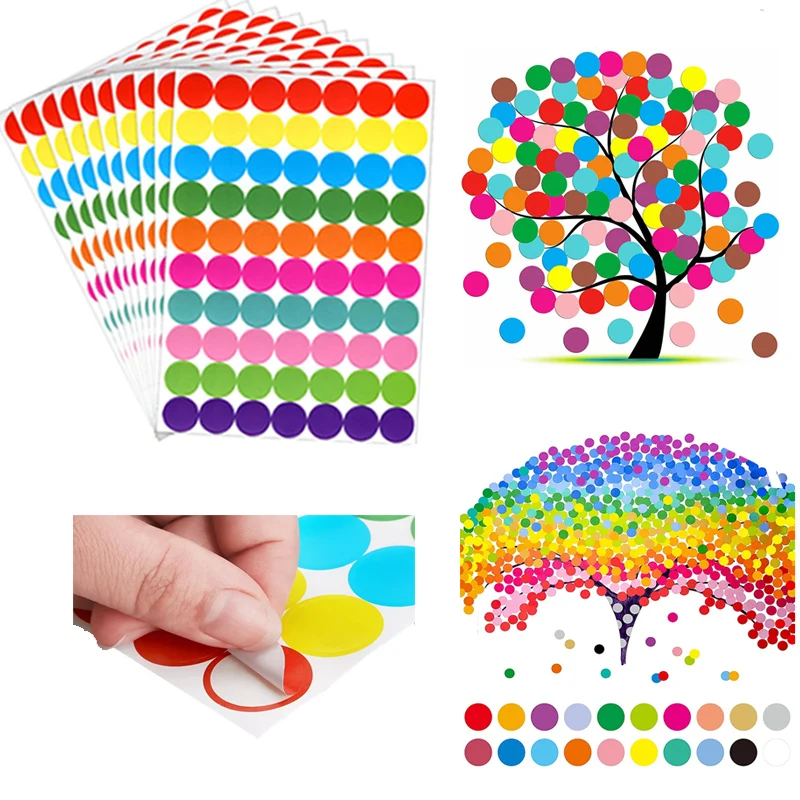 6mm 8mm 10mm 19mm 20mm 40mm Round Spot 10Sheets Circles Sealing Sticker Paper Labels Coloured Adhesive Package Party Decoration