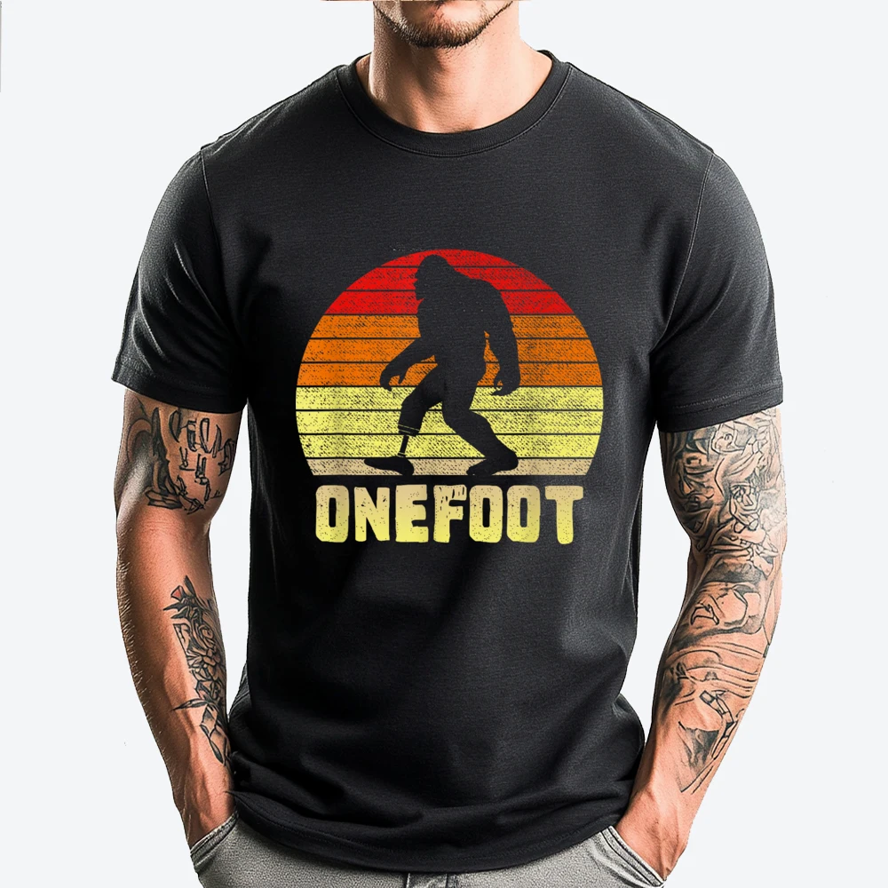 

Onefoot Leg Amputee Recovery Bigfoot Funny Retro Sunset Graphic Tees Man Clothes