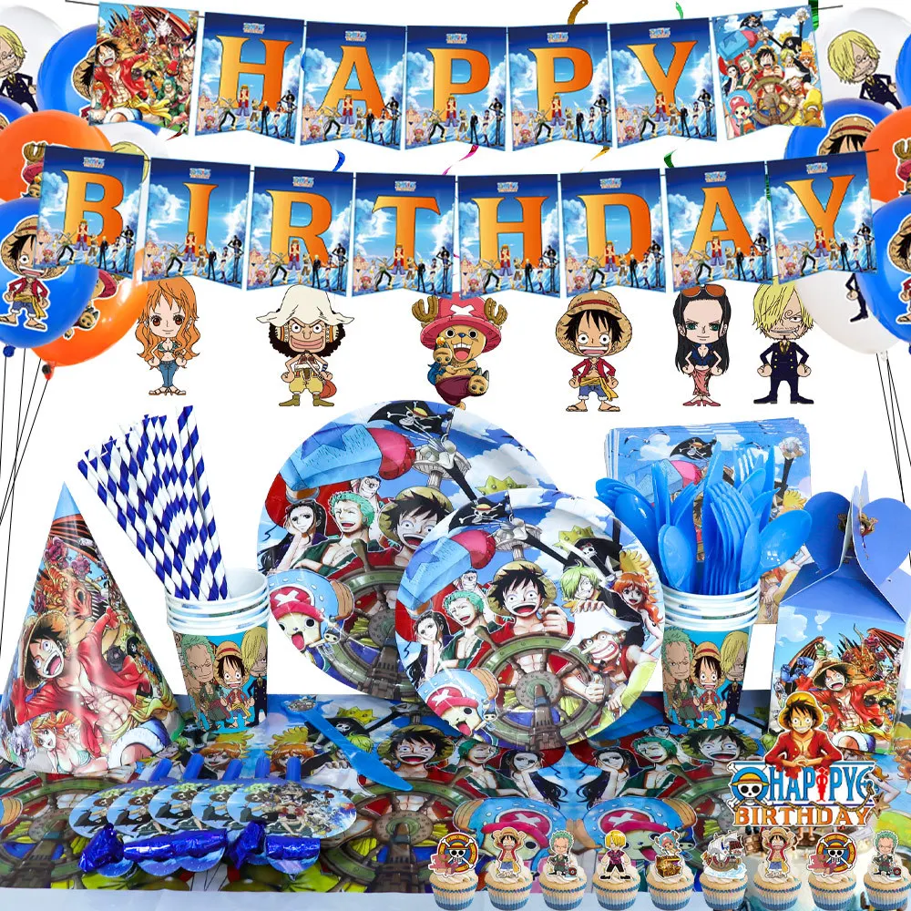 One Piece Anime Themen-Party-Deko-Set Banner Luftballons Tortendekoration Ornamente Feiertags-Geburtstags-Party-Geschenk-Zubehör