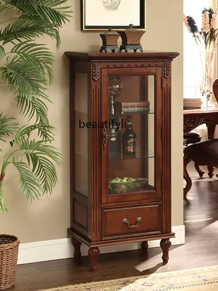 yj American-Style Solid Wood Wine Cabinet Glass Curio Cabinet Display Cabinet European-Style Single Door Wine Cabinet